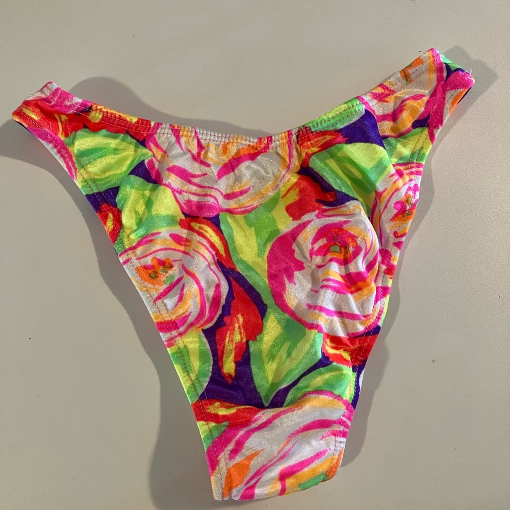 Mirror Palais Swim Mom High Cut Bikini Bottom Candyland Retro 90s Floral NWOT XS - Picture 3 of 6